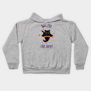 “How Did I Get Here?” Black Cat Appearing Out Of Magical Witches’ Hat Kids Hoodie